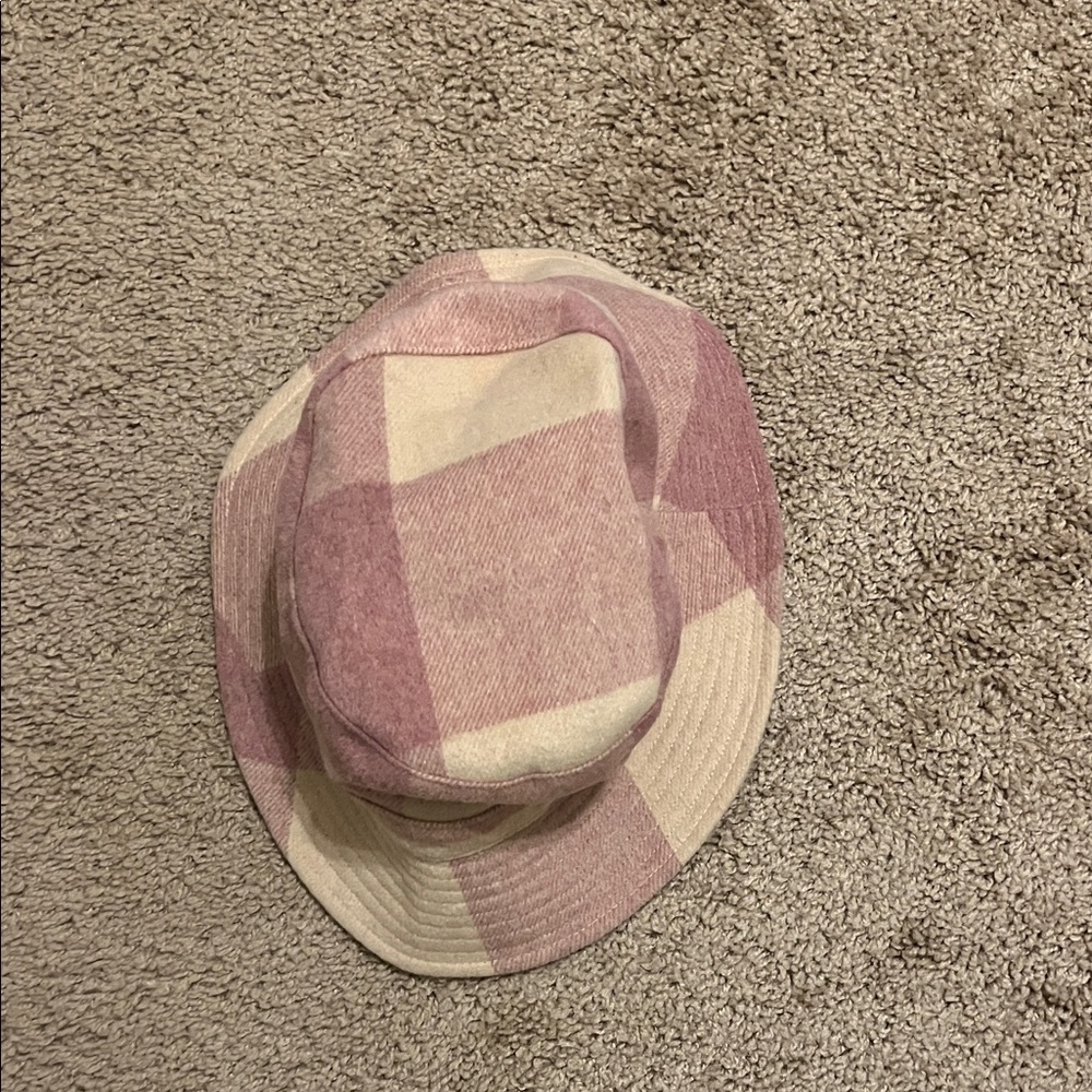 Anthropologie Pink and Cream Plaid Hat
